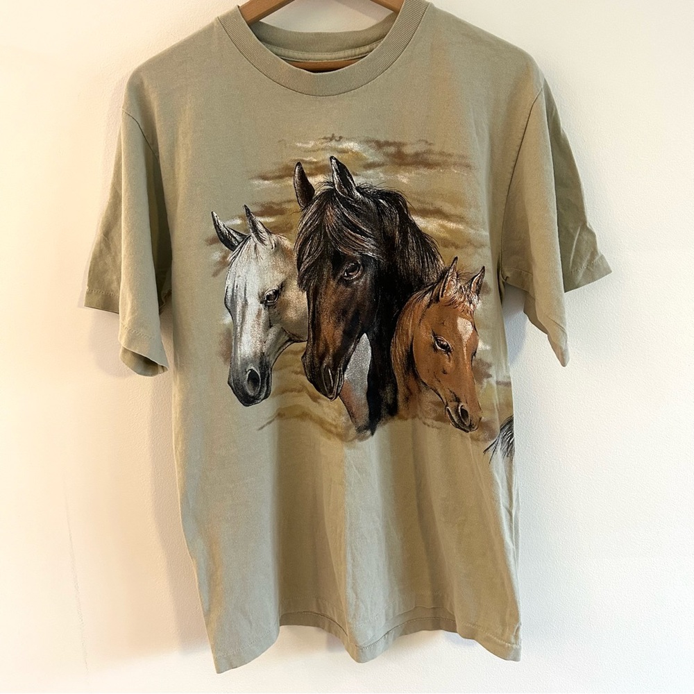 Hazelwoods Vintage 90s Western Wraparound Horses Graphic T-Shirt